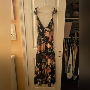 Reformation Midi Floral Dress Black With Pink Sz 4